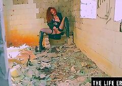 Dazzling babe Emily J masturbates in an abandoned building