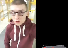 He jerks and cums in a entrance hall 2