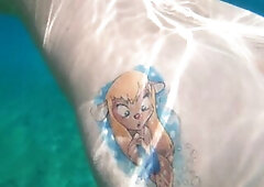 Fast Cum on Big Tits Underwater - Redhead Ginger Teen Naked Swim Handjob