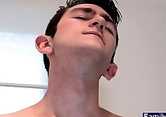 Stepdaddy shaves stepsons balls and fucks him bareback