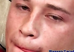 Latin twink spreading ass before cumswallowing