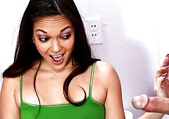 Gloryhole sex session with a cum-loving brunette Leilani Love