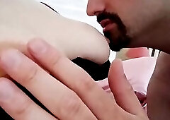 Licking and rubbing the nipples with the beard