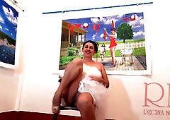 Woman in white wedding dress exposes herself in art gallery
