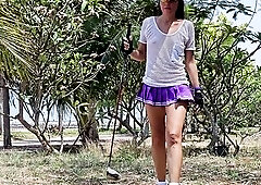 After GOLF Panjties OFF n Booty Plug ON # Screw myself with Golf Grasp in Public Golf Yard