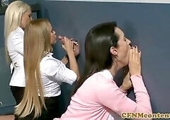 CFNM girls Diana Doll, Ava Addams, and Franceska Jaimes get facials at the gloryhole