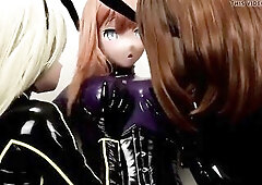 2 latex Kigurumi gals tease some other one