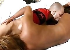 Hung black tranny in stockings ass fucks her boy toy