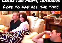 Mamma gives son tugjob during the time that daddy naps
