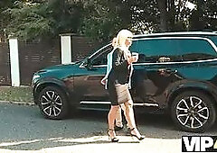 Vip4k. mature cougar in maid costume cleans with her tongue