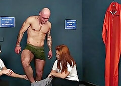 CFNM Dominas police jerking off guys cock in group session