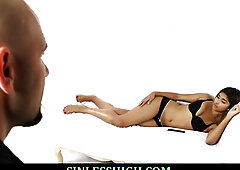 Sweet Latin teen posing solo in ebony lingerie