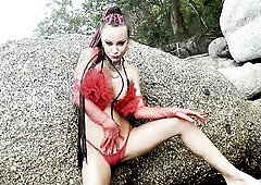 Monika Fox Bangs Her Holes With A Large Sex toy & Fingers Prolapse On Coast