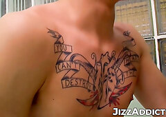 Tattoed twinks Chris Porter & Patrick Kennedy pissing & ass fucking pounding