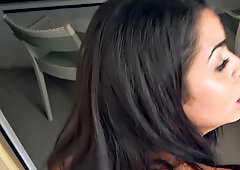 Watch this athletic Latina tease and give a hot handjob in the bedroom