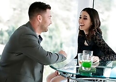 Cute brunette Aria Lee entices her boyfriend Seth Gamble into some naughty role play at a bar. As James Avalon’s erotic movie "The Pranking Gam