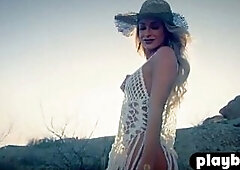 Blond chick Emma Hix undressed her marvelous body after sexy striptease session for the Playboy and hawt hotty enjoyed solo action