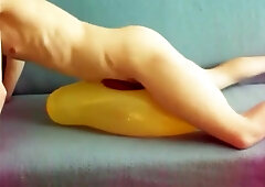 Yellow balloon smashing jism