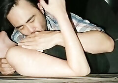 Nursing on a Public Pier at Night - Button cums 2x from teat stimulation