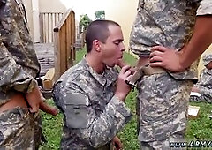 Outdoor gay threesome action with military men in hot homo encounter