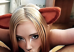 Kitsune Deepthroat Shaft and Cum in Mouth