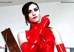 Gorgeous Italian dominatrix in seductive red latex outfit