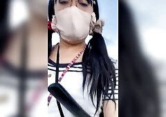 Along the highway, among the passing cars, I took out a massager. Each time the wind was meaty and my petticoat swayed, I felt like my outfit stood ou