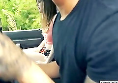 Sluty girl loves BDSM and sucking dicks in a car