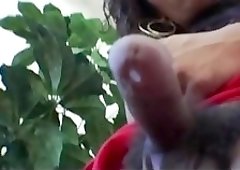 Thick hairy cock shemale playing
