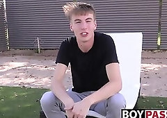 Interview before self touching and showering for young man