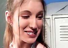 Brunette hair Coed Kelly Rides Knob to Explosive Facial