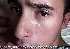 Latino gives blowbang sucking