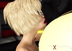 Submissive blonde submits to sci-fi dominator in cartoonish pyramid fantasy