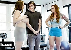 Breasty stepmom and sexually excited teacher three-some joy