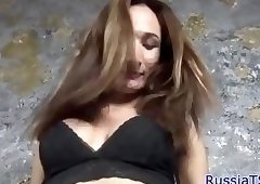 Busty russian tgirl toying her asshole