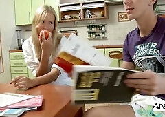 Hailey Retro Pornstar Does Anal in the Kitchen, Standing Anal and Work Tops Cum in Throat, Russian Hottie From Way Back