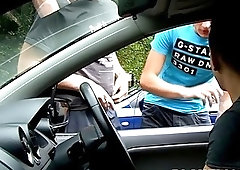 Young Brit sucks two cocks in nature before being analrammed