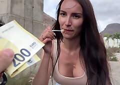 Hot brunette milf in blck stockings agrees for a quick sex in my car for some cash