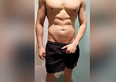 Cam In Gym Shower Shows Hunk Giving Himself A Golden Shower And Cum