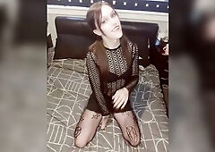 T-Girl vampire disrobes and plays with sextoy