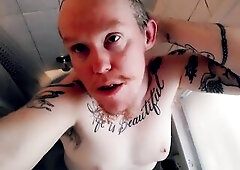 Trans Dude Plays With His Upright Teats Edging In Shower
