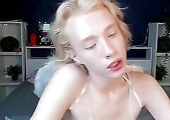 slim blonde teen shemale from Estonia teases on webcam