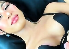 Big Tits Tranny Jerking her Big Hard Cock