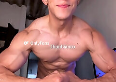 flexing bare at home cums with my enormous biceps