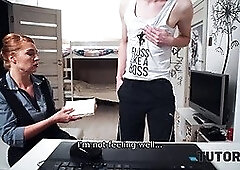 Stunning English tutor in stockings fucked right on the table