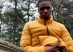 Youthful Man Masturbates and Jizzes outside his Building