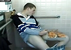 College Twink Jerk off in Dorm Toilet Cumshot on Cam