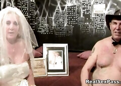 Old plump ribald bride has fuckfest along with bridesmaid