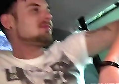 Cute gay hammered in mini van threesome