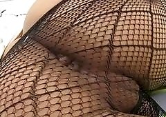 Sluty ladyboy in fishnets spreads ass for POV fuck fest